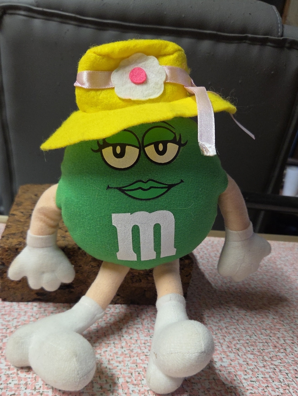 Vintage Galerie Green M&M Plush 10" with Yellow Sun Hat & Flower